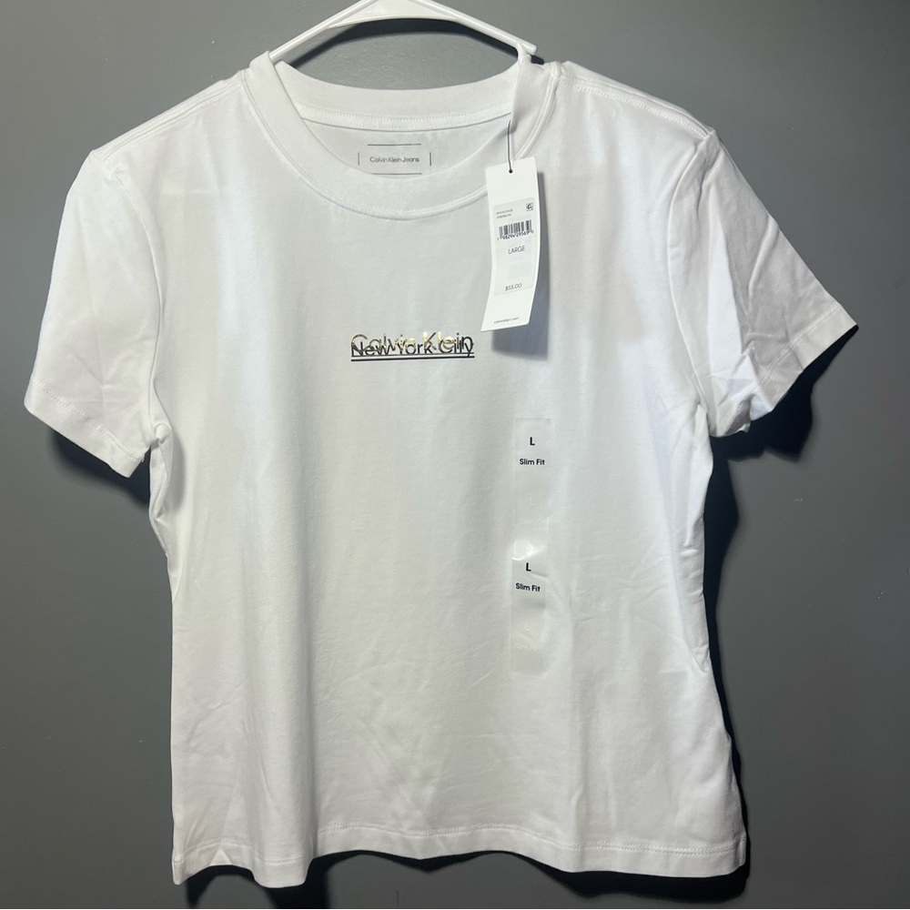 Calvin Klein White T-Shirt with Gold Logo